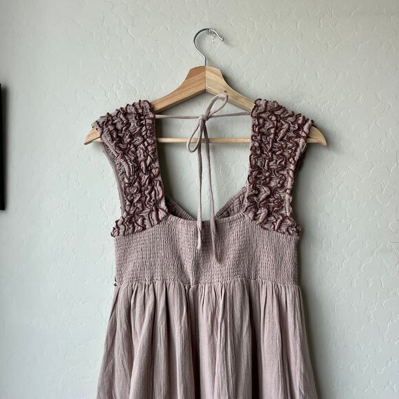 NEW Free People Babydoll Dress Feel‎ The Frill Cotton Tan Midi Dress Size S - Picture 7 of 9